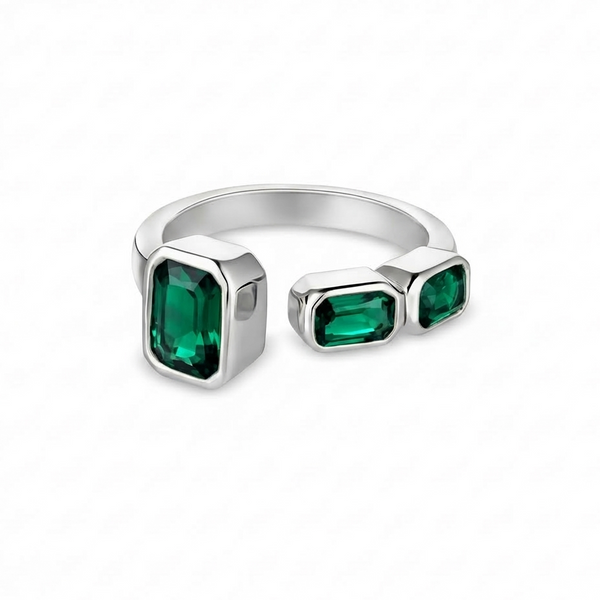 Nexus Frame Open Ring – Zambian Green Emerald